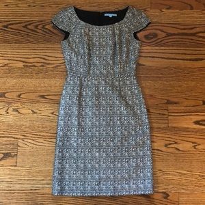 Sz 2 ANTONIO MELANI cap sleeve dress black tweed